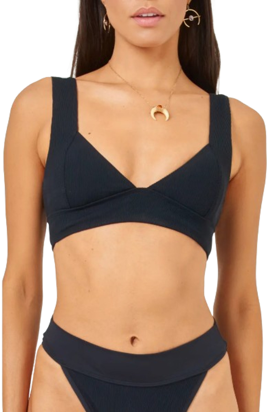 L*SPACE Women's Hailey Rib Bikini Top Medium Black Sweetheart Neck NWT